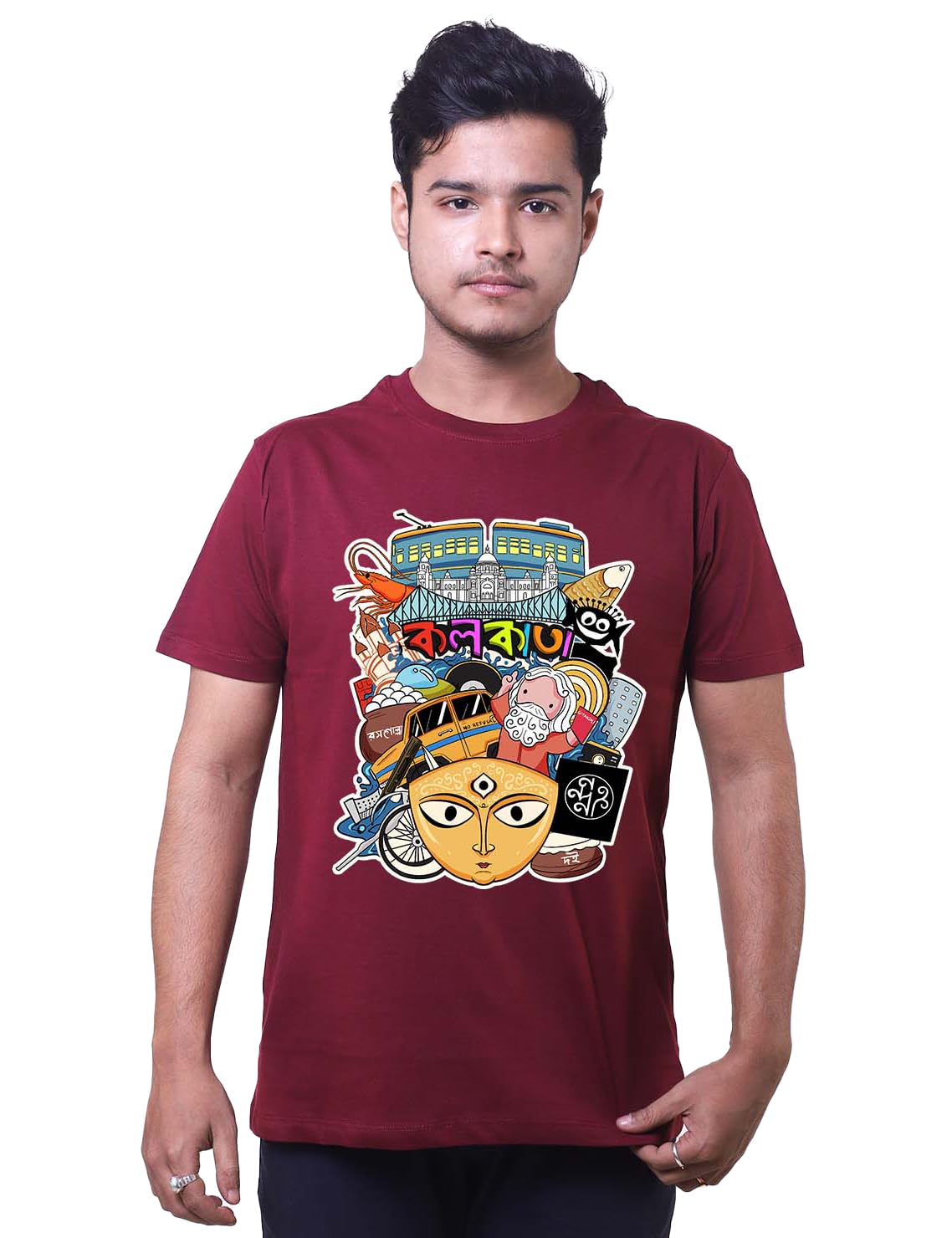 Kolkata Doodle Art Unique Bengali Graphic Tshirt Pure Cotton Round Neck Half Sleeve Tshirt Tshirt-picture-40