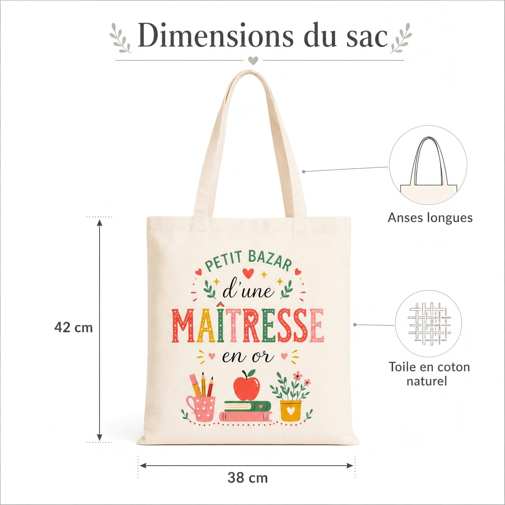 Tote Bag Cadeau Maîtresse d'École, Idée Cadeau Maîtresse Original, Joyeux Noël à la Maîtresse, Sac Cabas Cadeau Fin d'Année et Noël