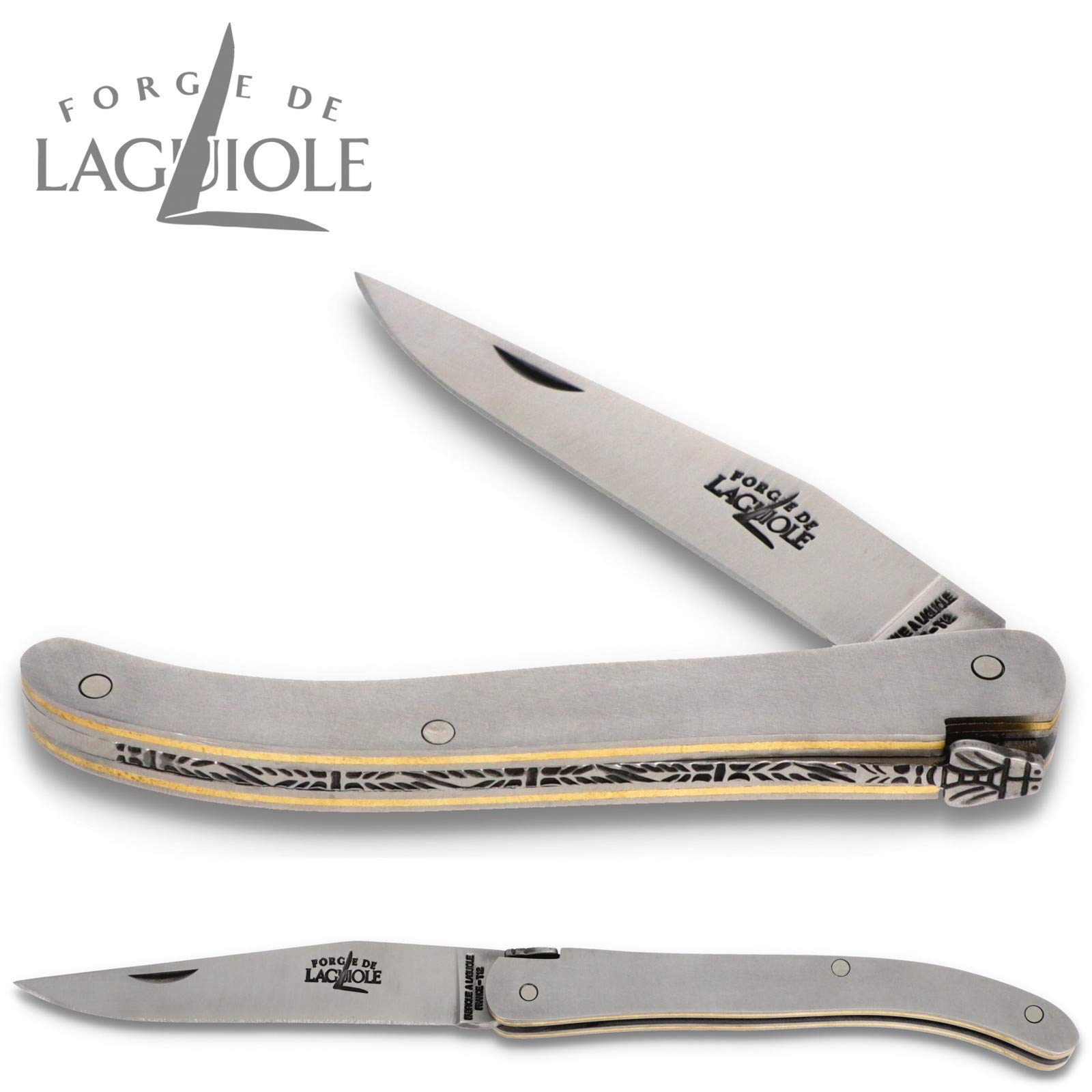 Forge de Laguiole Messer - 10 cm - Ghion Triple Platine Stahl Messing - Klinge 8 cm - Taschenmesser Messer handgefertigt Frankreich