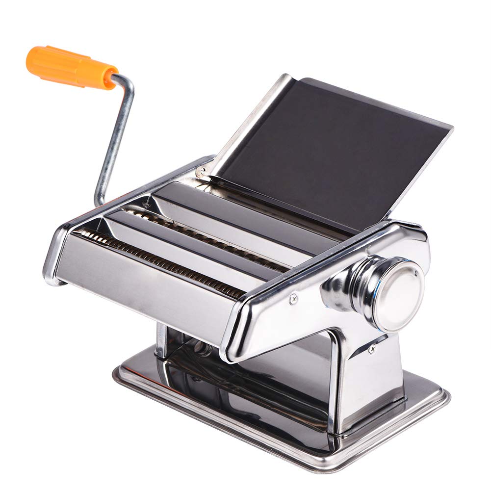 Walfront Máquina para Hacer Pasta Máquina para Hacer Fideos Manual de Acero Inoxidable con 2 Anchos de Hoja Ajustables 2,5 Mm y 4,5 Mm Manivela Extraíble Base Antideslizante para los Amantes de la