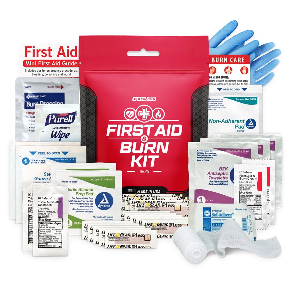 Go2Kits 38-Piece First Aid Kit 2.0, Basic Plus Emergency First Aid Kit for Home, Work & Travel, Red, 38 Pieces, 10-Pack