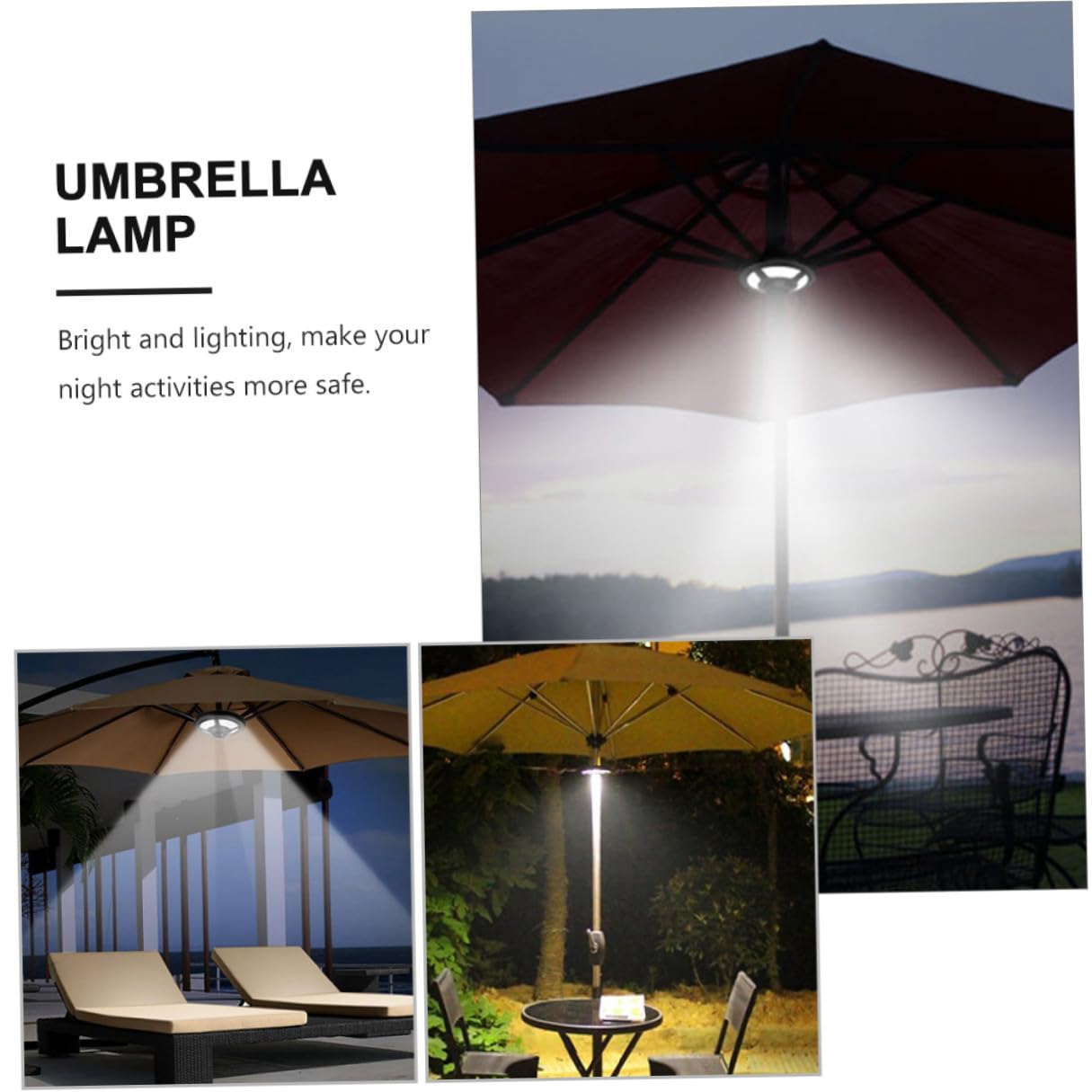 KOMBIUDA Lampe Parasol LED Multifonctionnelle pour Camping Extérieure Éclairage Portable Lampe Tente Légère Veilleuse Urgence sans Piles Éclairage Blanc Froid pour Activités Nocturnes
