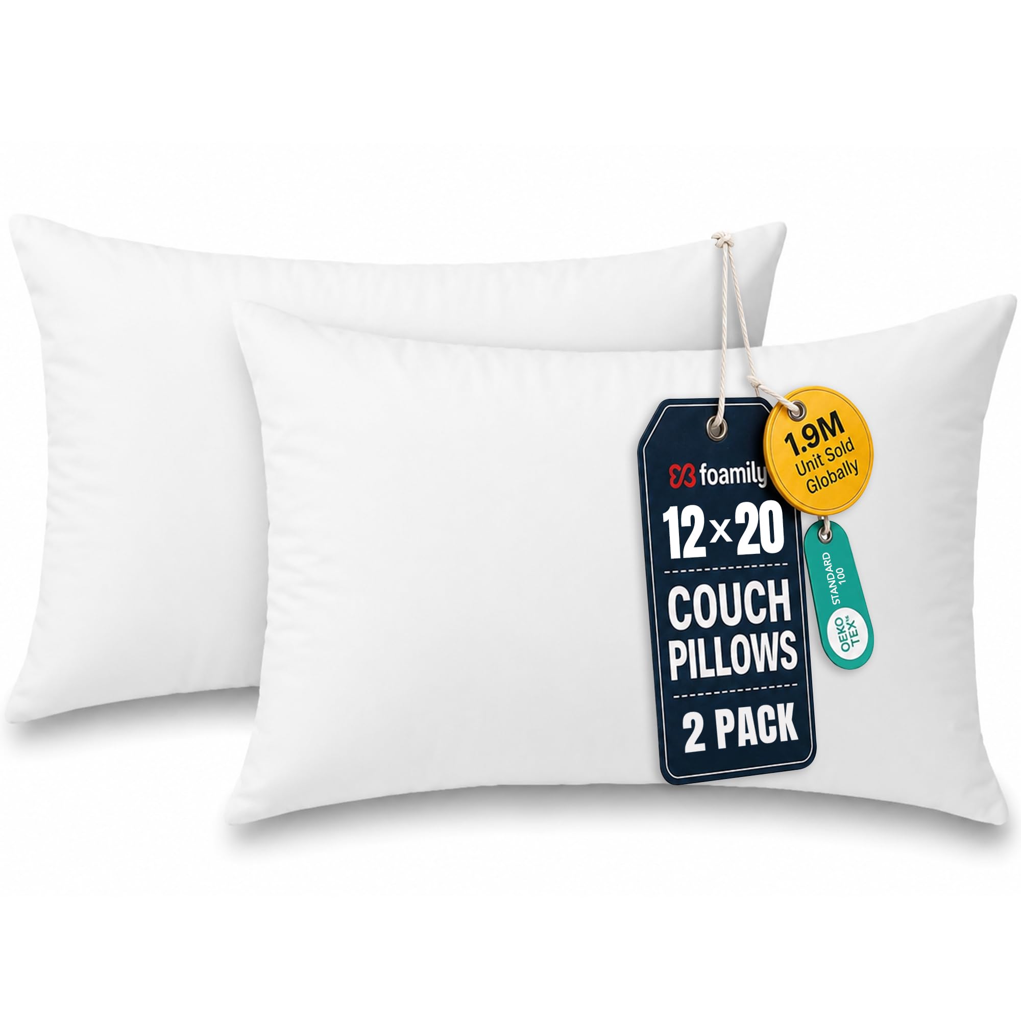 Foamily Couch Pillows Inserts 12x20 (Set of 2) Premium Decorative Pillows for Couch, Bed &amp; Living Room, Soft Fluffy Throw Pillow Inserts for Home Décor