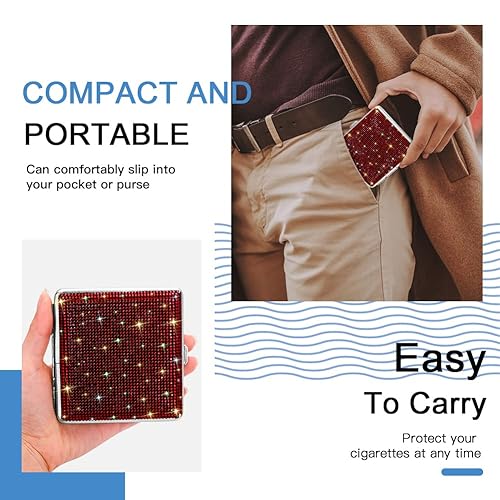 Miniatura 10 de SAVORI Estuche de cigarrillos para mujeres y hombres, soporte de cigarrillos de metal con cristales brillantes de doble cara, caja de cigarrillos