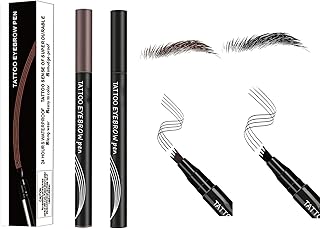 2PCS Anjoize Eyebrow Pen,4-Tip Microblade Brow Pen,4 Tip Microblade Brow Pen Waterproof,Fine-Stroke,Long Lasting,Waterproof and Smudge-Proof (Black+Dark Brown)
