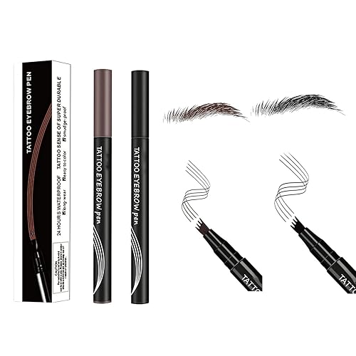 2 bolígrafos para cejas, 4 puntas, microhoja de 4 puntas, resistente al agua, de trazo fino, de larga duración, impermeable y a prueba de manchas