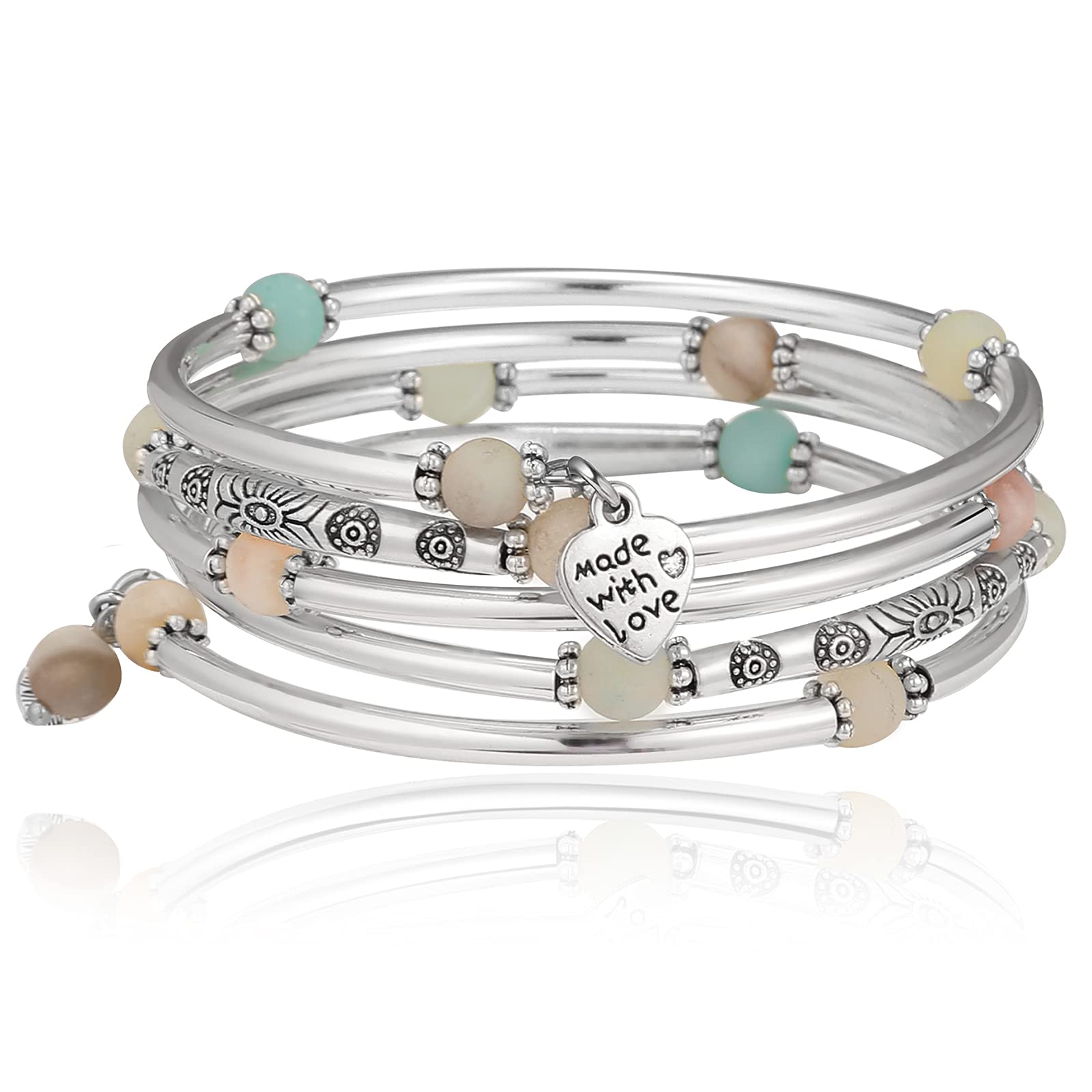 FULU AUTUMN Beaded Bangle Bracelets for Women Silver Wrap Bangles Bracelet Womens Costume Jewelry Fashion Gift