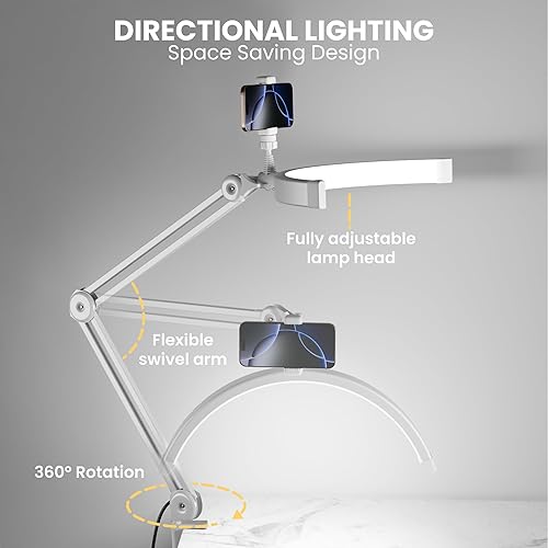 Miniatura 3 de Luz LED ajustable de media luna de 3000 lúmenes con abrazadera y lámpara de tareas, iluminación brillante y regulable para oficina, manualidades,