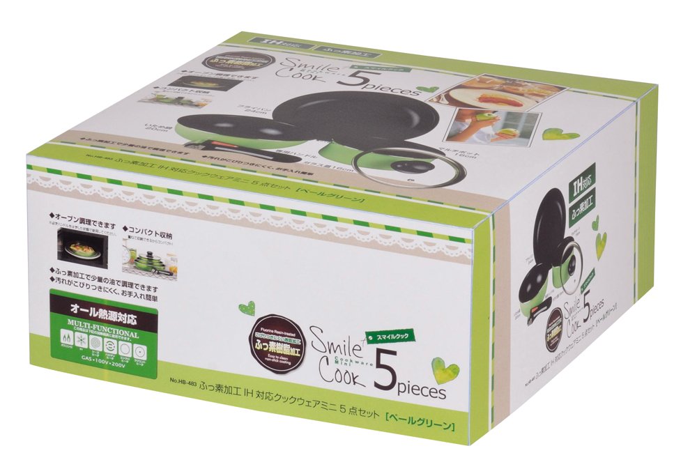 Parukinzoku Smile Cook fluorine processing IH correspondence Cook wear mini 5-piece set Pale green HB-483