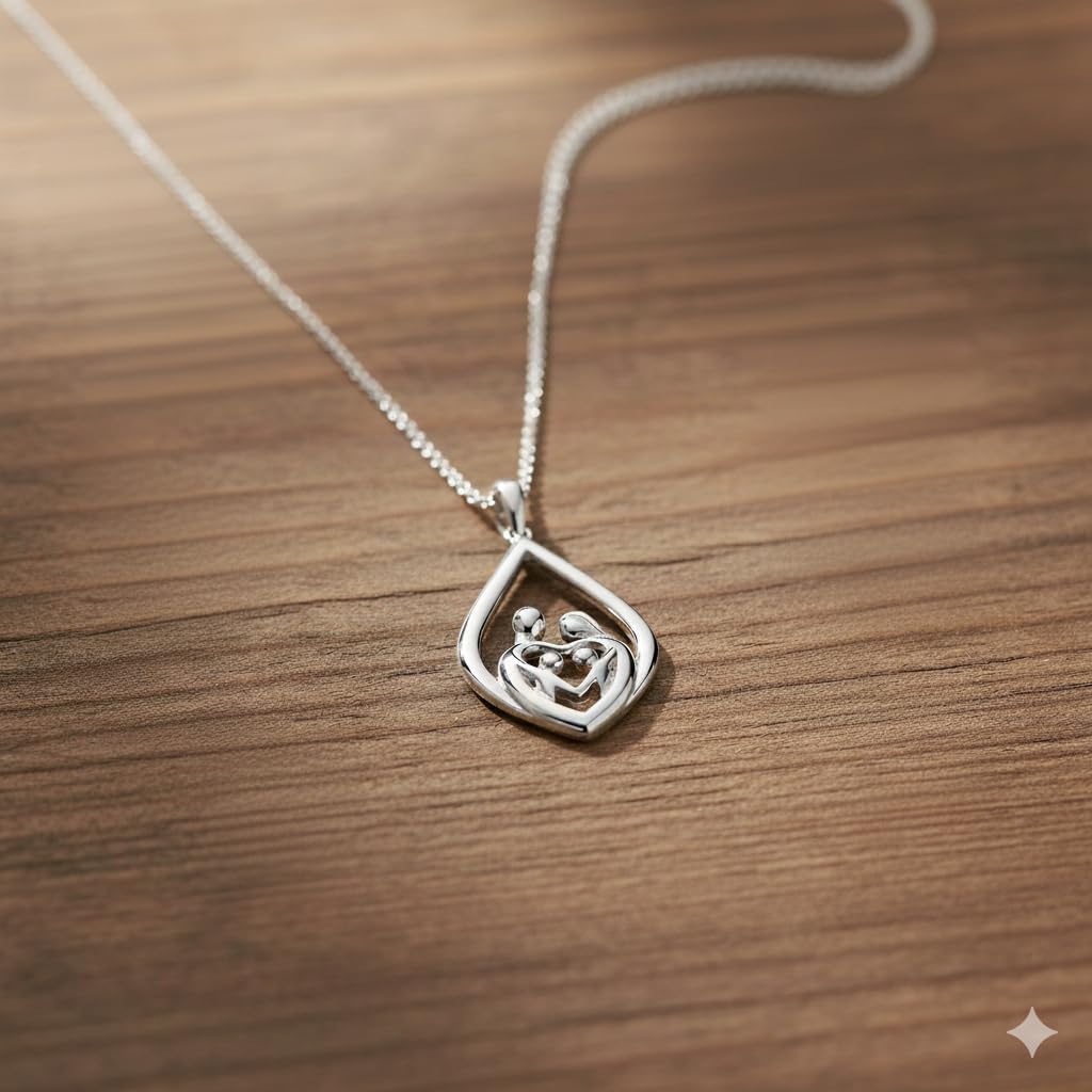 Jewelili Parent and Children Family Necklace Pendant in Sterling Silver 18" Rolo Chain