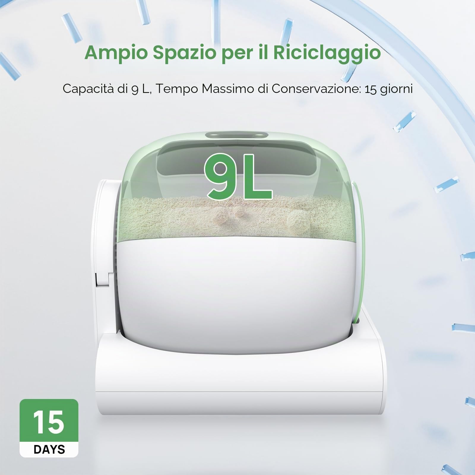 Lettiera elettrica autopulente per gatti, 65 L + 9 L, con ingresso basso, per più gatti, pulizia automatica con app, verde