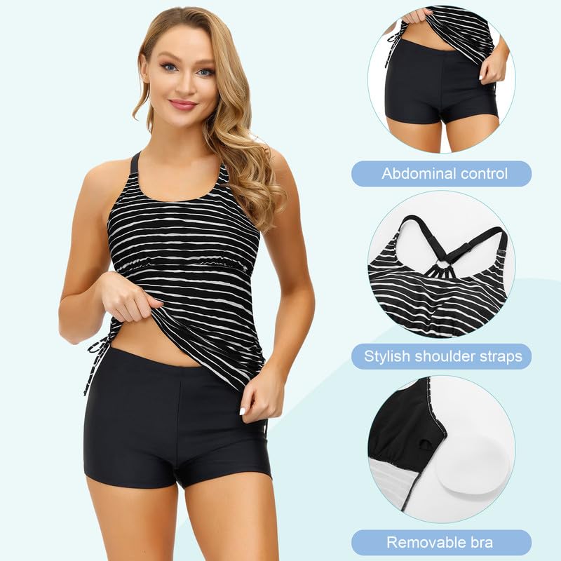 JASAMBAC Tankini Mujer Traje de Baño de Dos Piezas Abdomen Tankini Parte Superior Y Cintura Alta Bañador Cómodo Traje de Baño con Tirantes Ajustables Deportivo Moda Playa