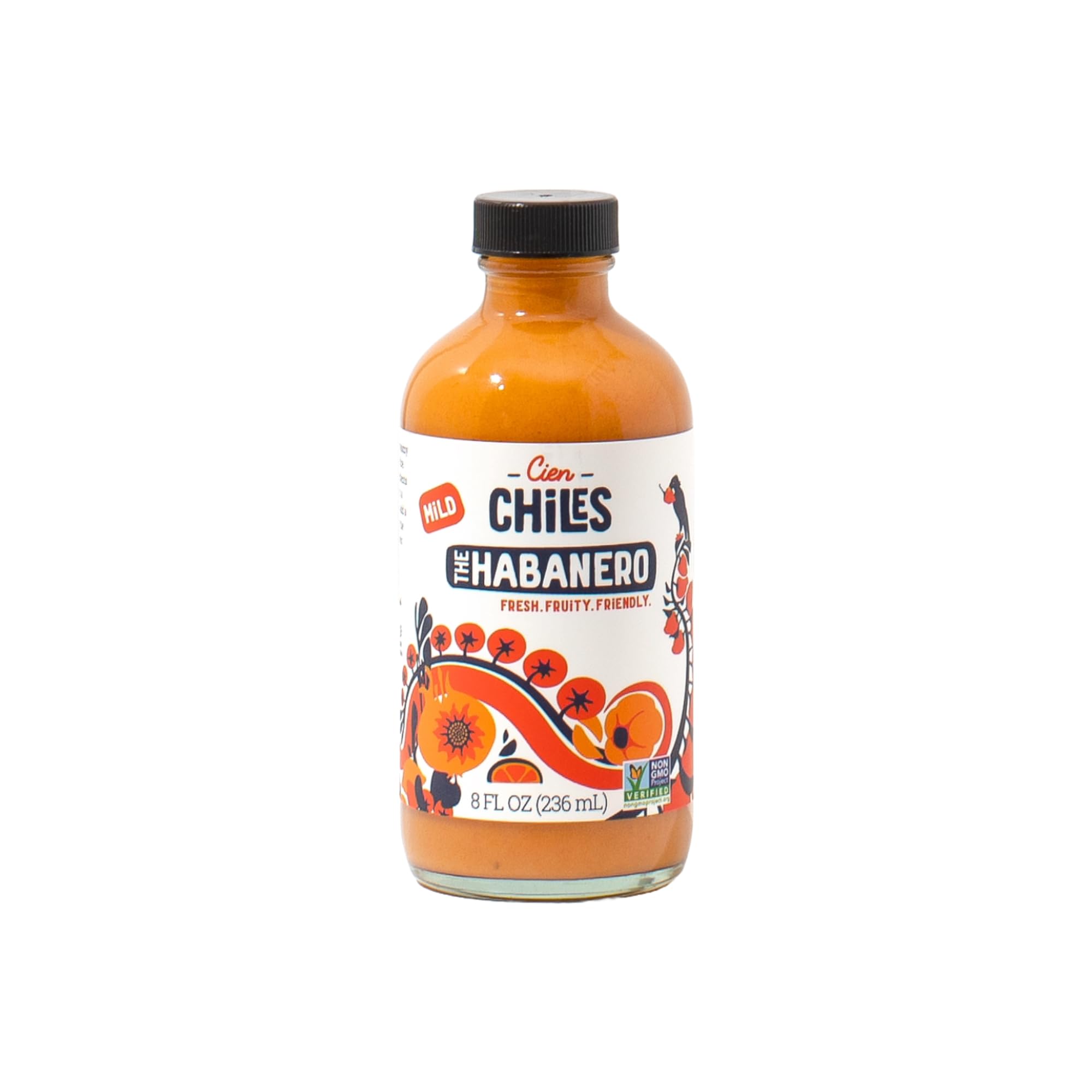 Cien Chiles The Habanero | All Natural Sauce | Zero Sugars, Non-GMO, Gluten-Free, Vegan | 8 OZ Bottle
