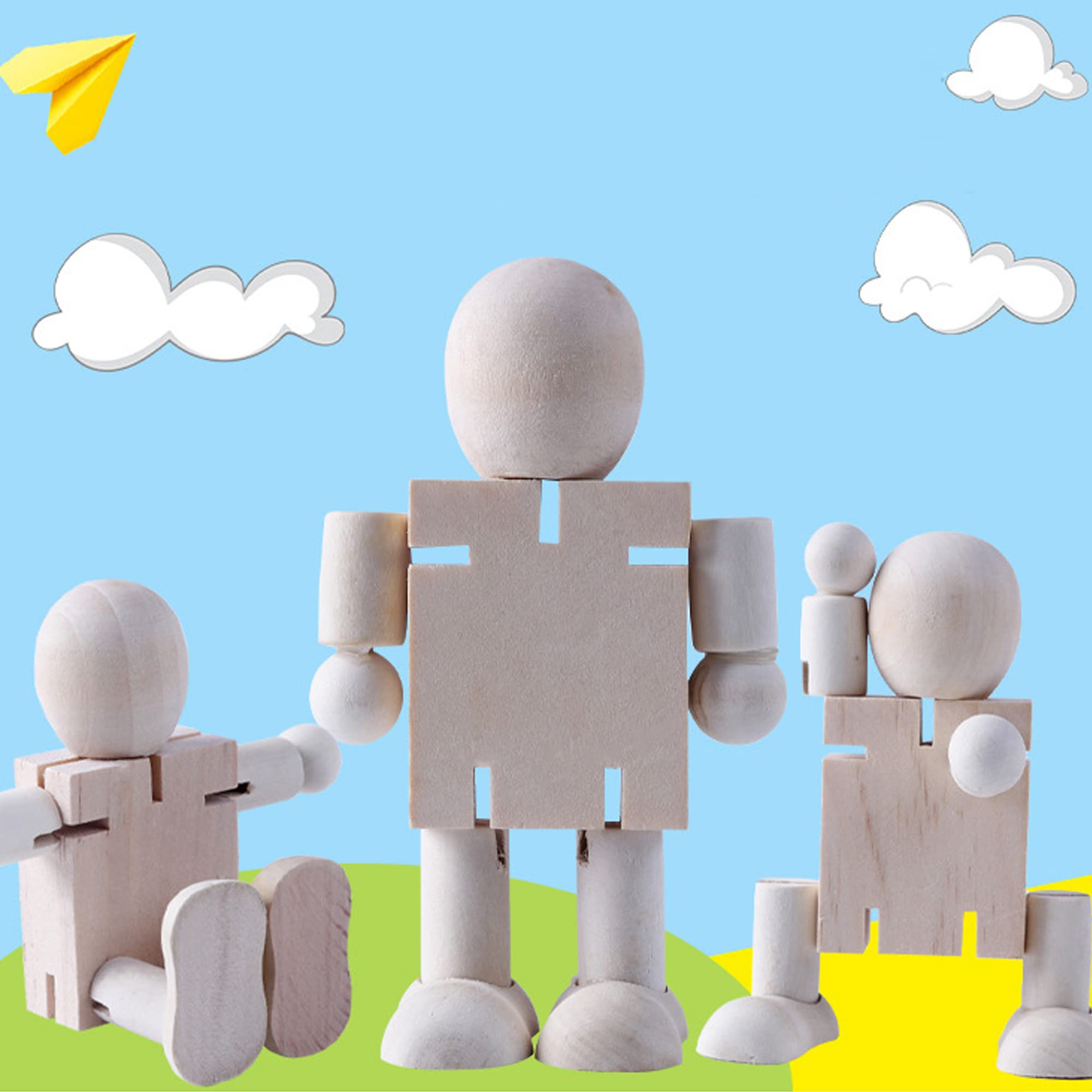SEABABOO 6pcs Muñecas de clavija madera Peg Personas Cuerpos Muñecas de madera bricolaje Robot para Manualidades pintura de cumpleaños de bricolaje