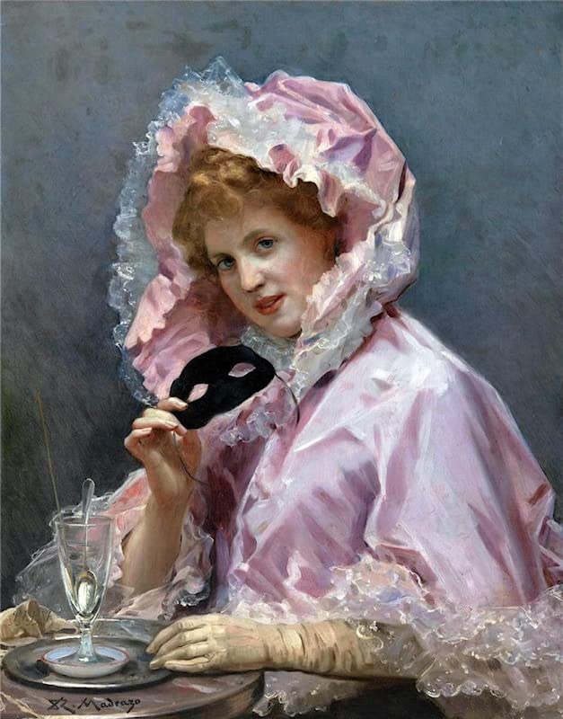 Poster Jeune femme au masque Raimundo De Madrazo peinture affiche décorative 60x90