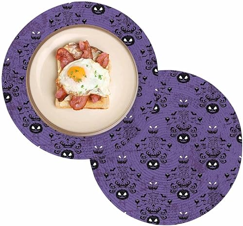 Juego de 2 manteles individuales redondos de Halloween, diseño de murciélagos de calabaza fantasma, manteles individuales tejidos lavables con