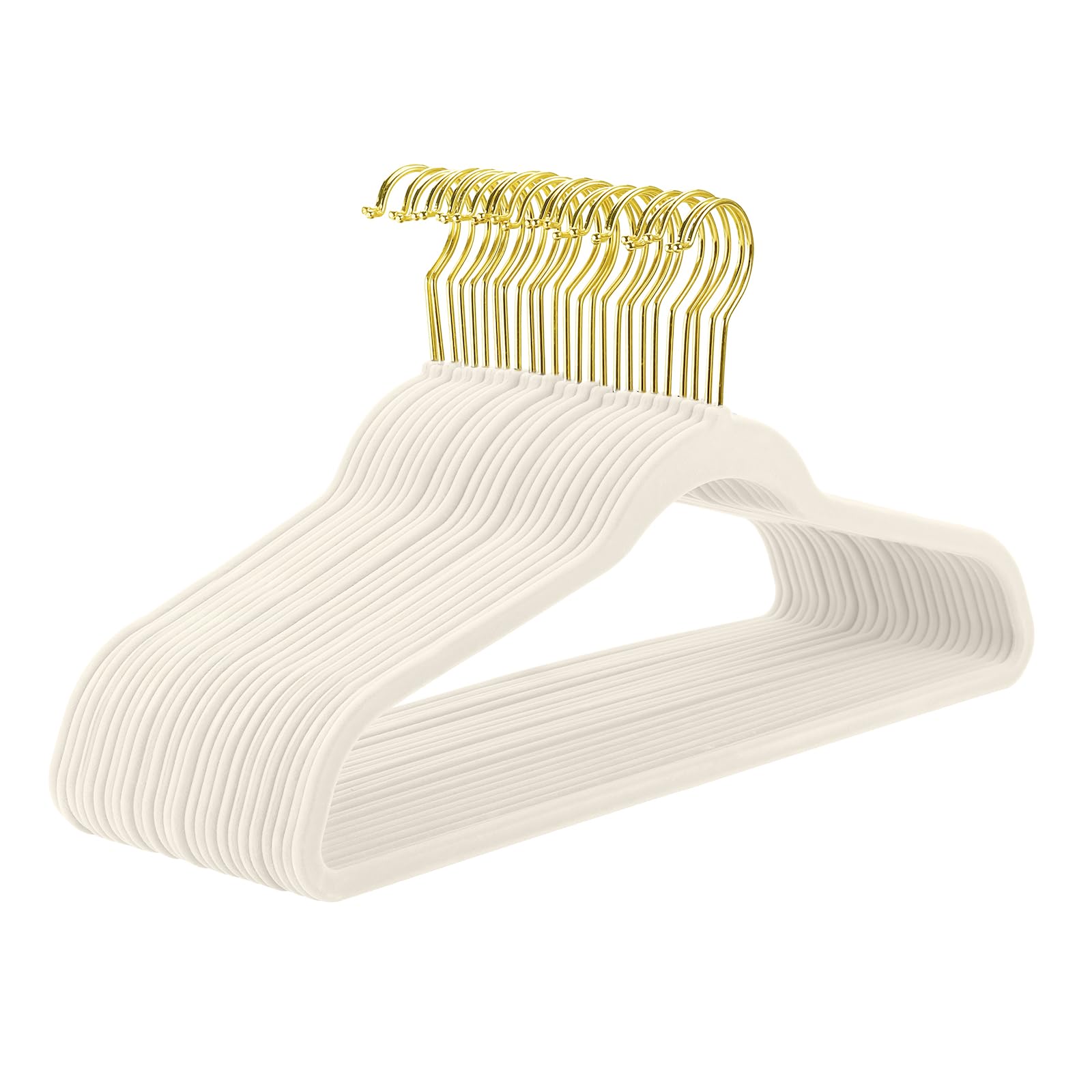 MIZGI Ivory Velvet Hangers 60 Pack,Premium Gold Clothes Hangers Non-Slip Felt Hangers,Sturdy Ivory Hanger Heavy Duty Coat Durable Suit Hanger for