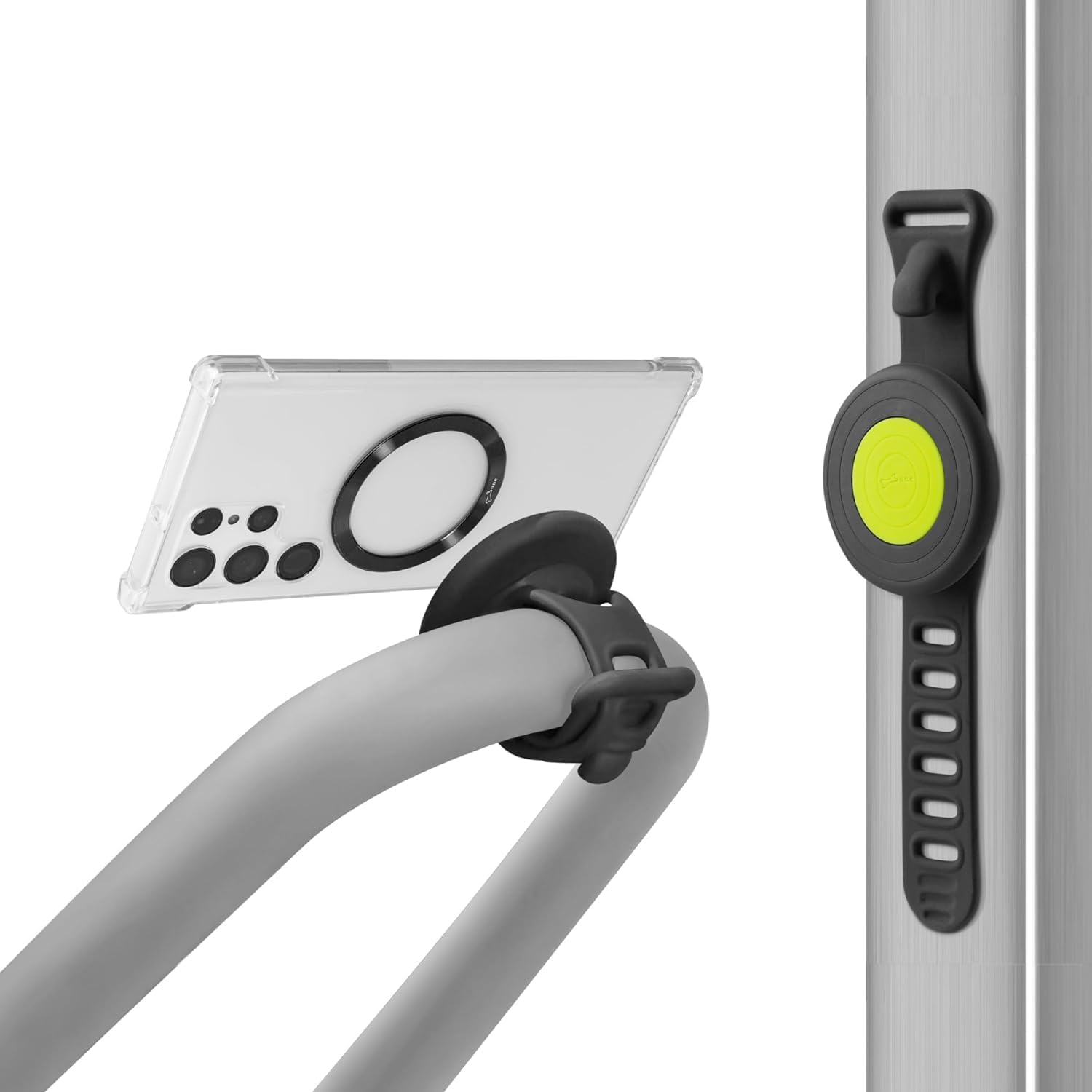 BONE Magnetic Fitness Phone Mount, MagSafe Phone Holder for Workout & Gym, Scratch-Free Silicone Strap with Anti-Slip Design, Universal Sport Phone Carrier for Most Smartphones (with Magnetic Sticker)