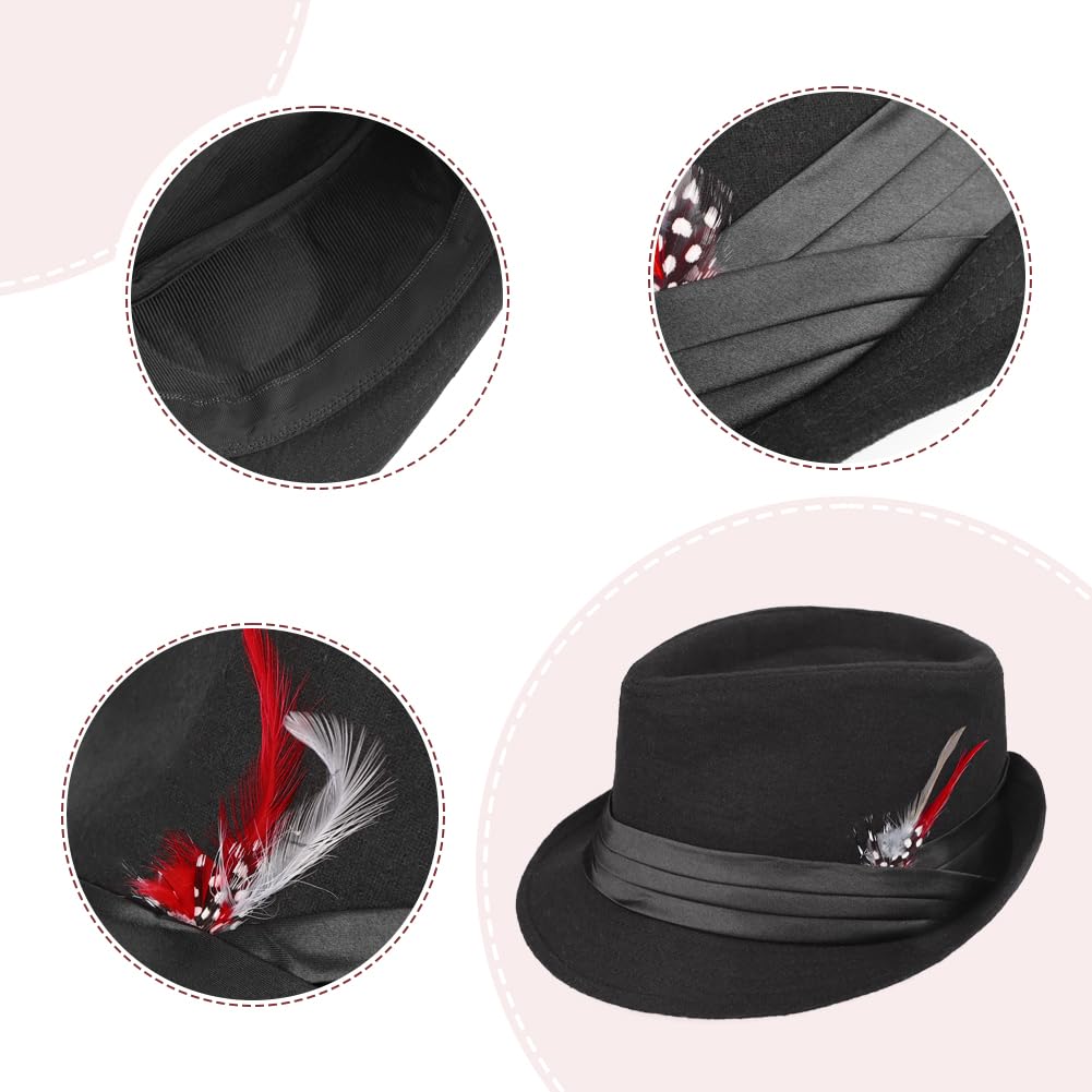 Manhattan Trilby Fedora Hat with Feathers Felt Short Brim Panama