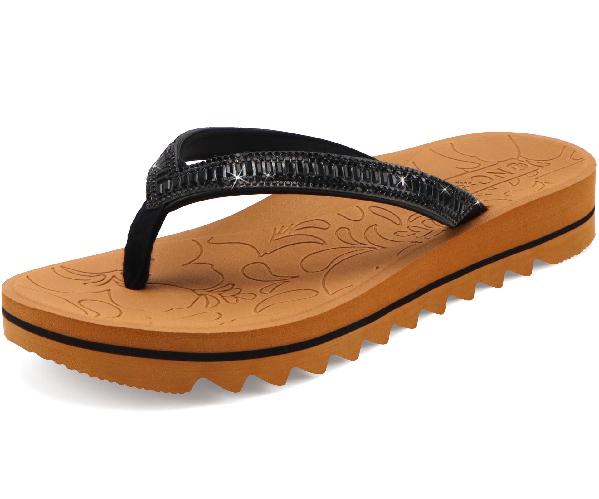 ONCAI Flip Flops for Women, Beach Thong Sandals Womens with Arch Support, Dressy Rhinestone Comfortable Yoga Mat and Non Slip Rubber Soles for Summer