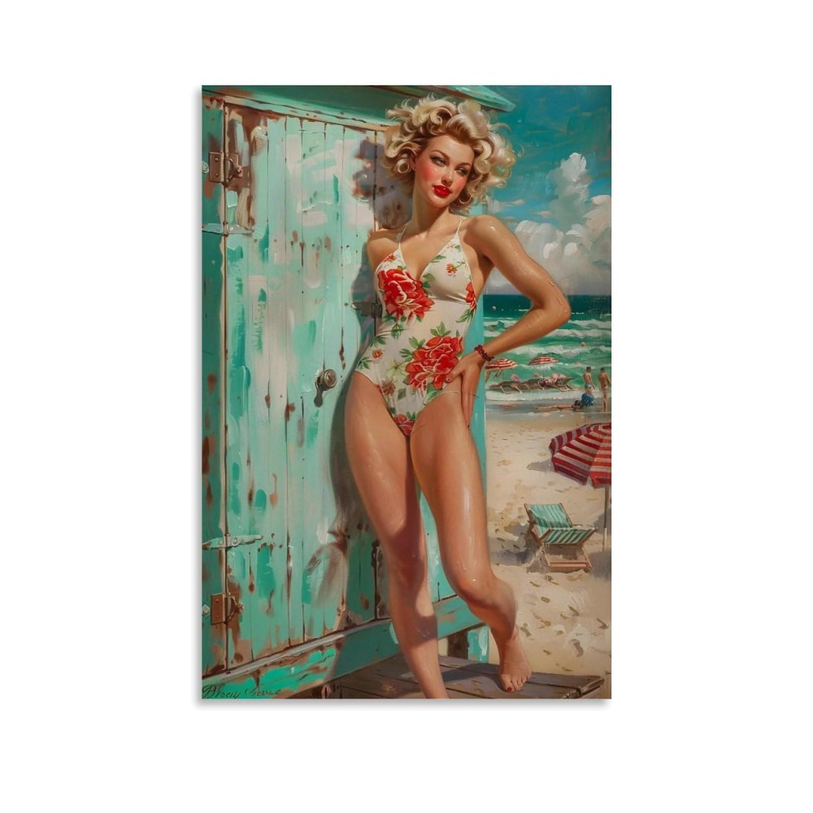 HUERYRYHY Beach Hour 02 Poster Wall Art Canvas Vintage Aesthetic Painting Decor for Rooms 24x36inch Unframe-style