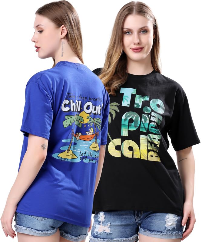 Image of London Hills Women's Cotton Blend Oversized Fit Oversized Tshirt | Oversized Tshirt - Pack of 2