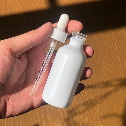 Miniatura 5 de Paquete de 12 botellas cuentagotas de vidrio con revestimiento blanco de 2 oz (60ML) con cuentagotas de vidrio, botellas seguras contra rayos UV
