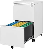 Vista 10 de Letaya Archivador móvil con cerradura, archivador de metal rodante de 2 cajones debajo del escritorio para organizador de oficina en casa, para Negro