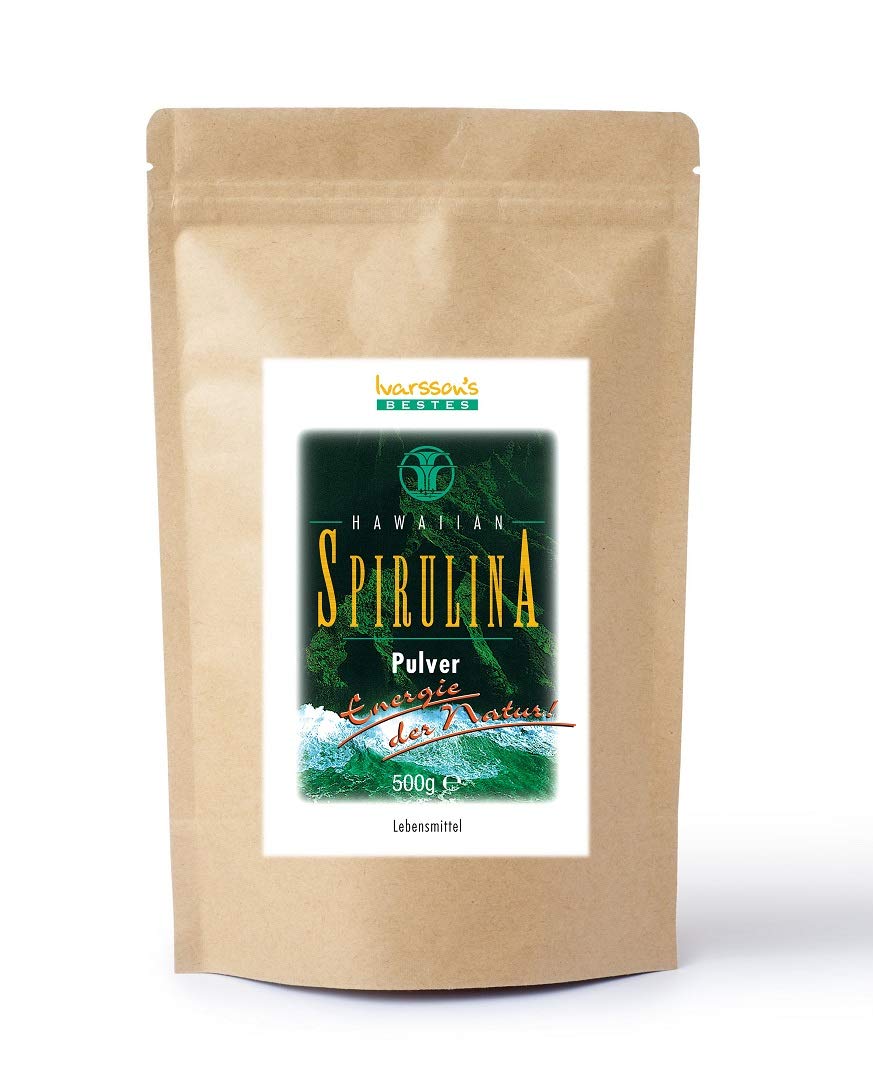 Original Hawaiian Spirulina I 500g Pulver I Ivarssons natürliches Spirulina getrocknet I Algen Pulver mit reinem Spirulina I Nachfüllpackung
