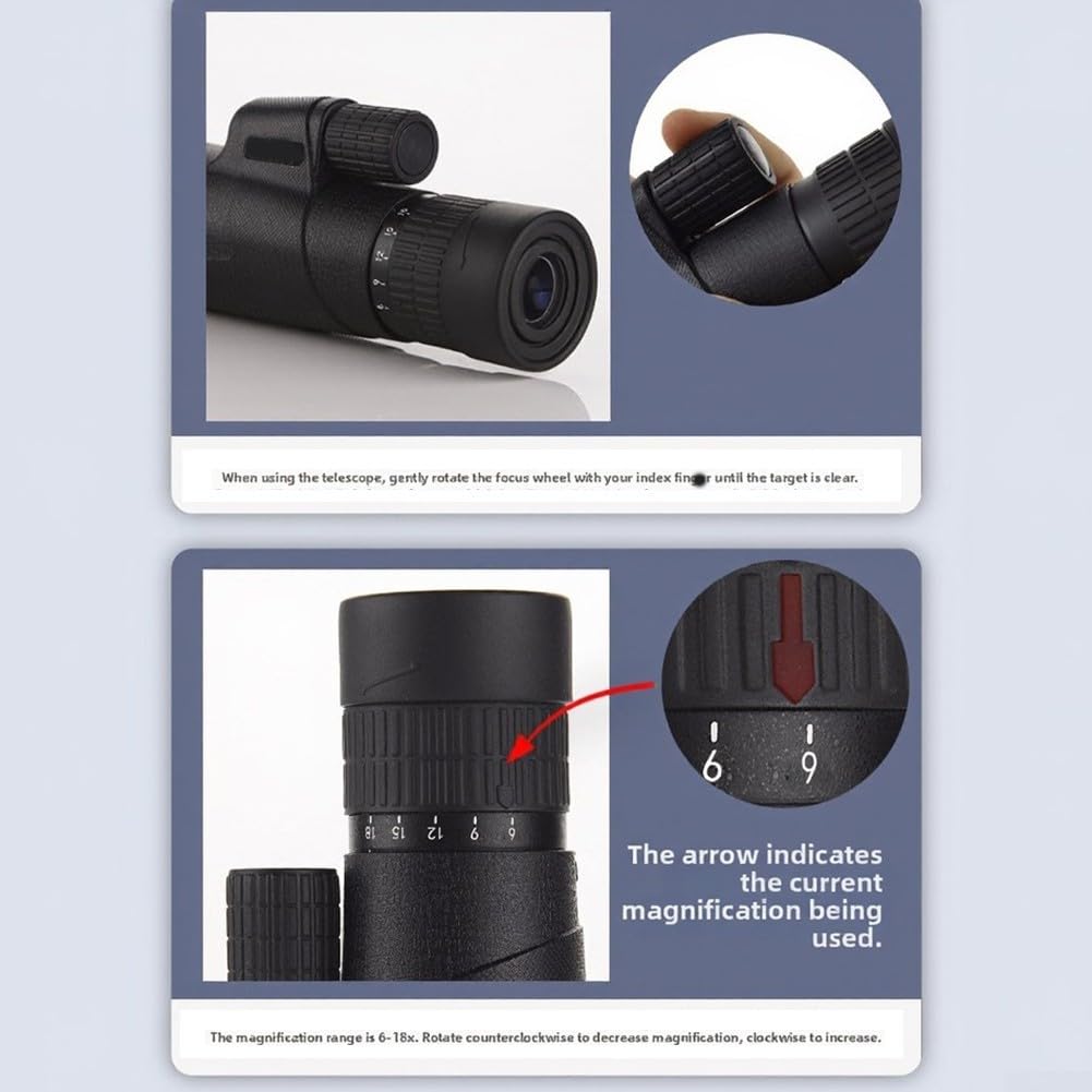 Telescopio monocular de alta definición de 6-18 x 42 pulgadas con lente BK7, alcance compacto y portátil para observación de aves, observación de estrellas y viajes