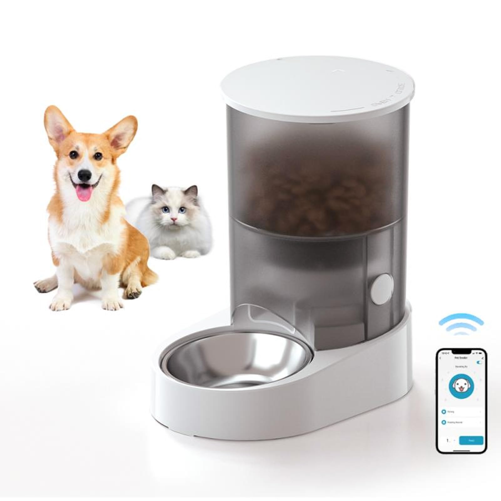 Comedero Inteligente para Mascotas, Dispensador Automático de Comida para Perros y Gatos WiFi de Doble Banda con Batería Recargable, Tazón de Acero Inoxidable Fácil de Limpiar