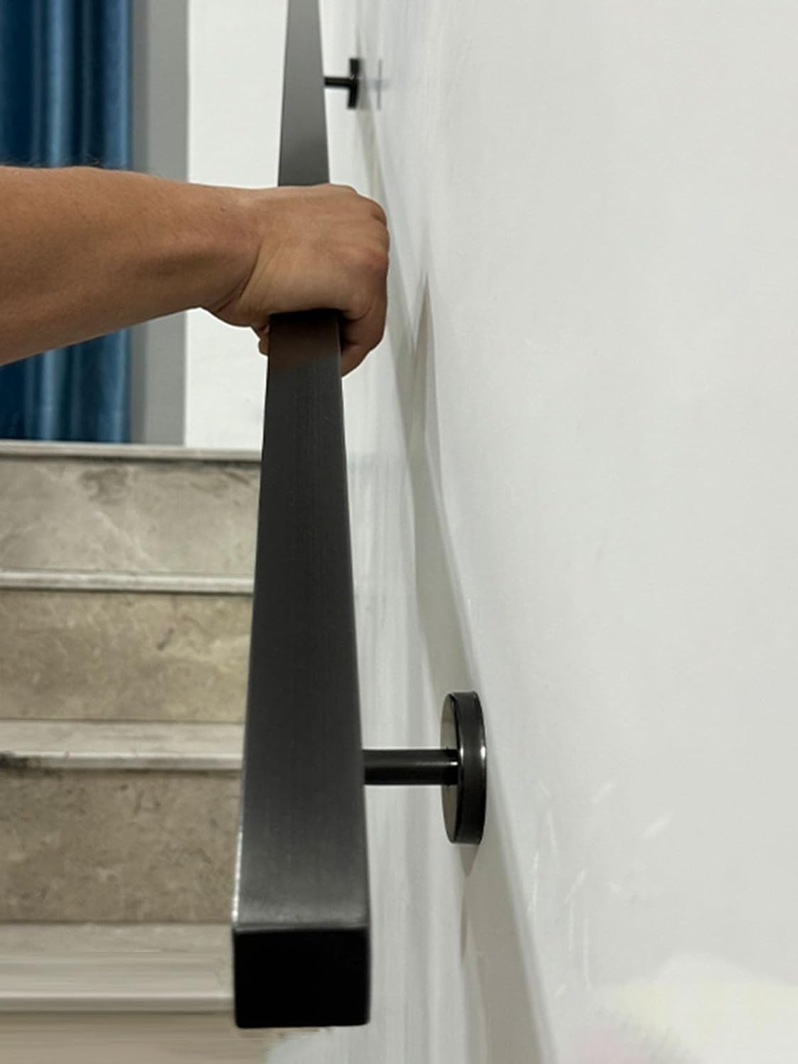 Jiajujia Girls Black Stainless Steel Square Handrail With Wall Brackets, Industrial Stair Support Bar For Front Door/Garage(,17Ft/520Cm)