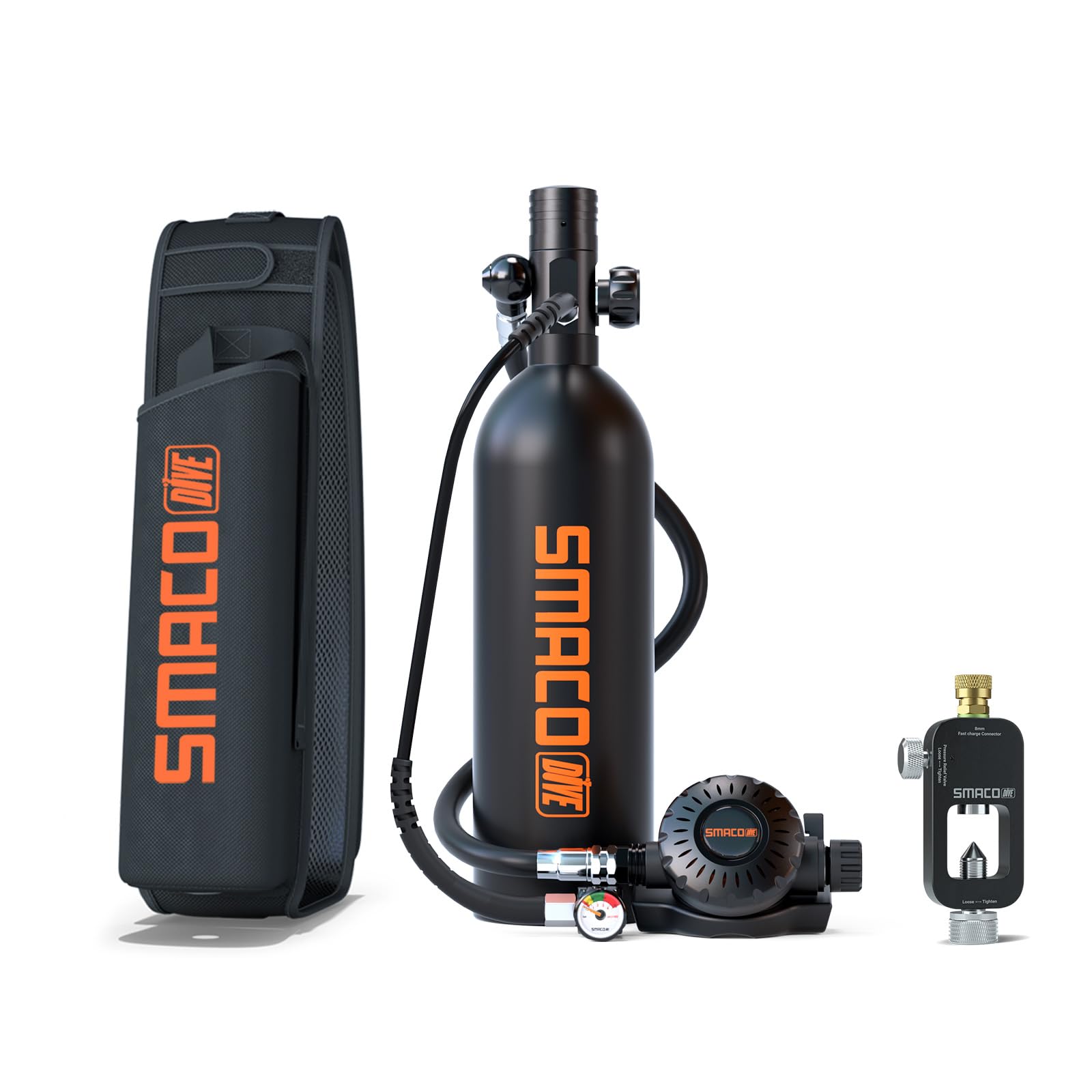 SMACO Scuba Tank with 1L Capacity Mini Scuba Tank Support About 15 Minutes Underwater Breathing Devices Diving Oxygen Tanks Scuba Cylinder for Underwater Sightseeing/Underwater Work/Backup Cylinder