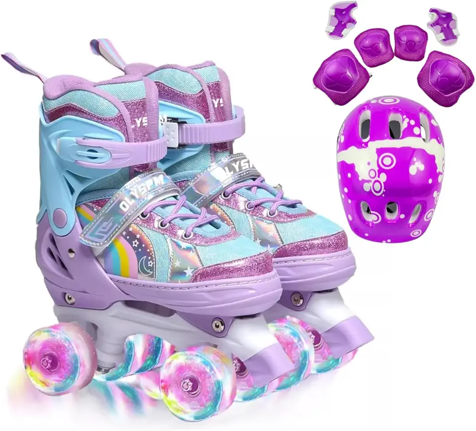 Patins Infantil 4 Rodas, Patins Quad, Patins Infantil Menina, Ajustável em 4 Tamanhos, com Bolsa e Kit Proteção
