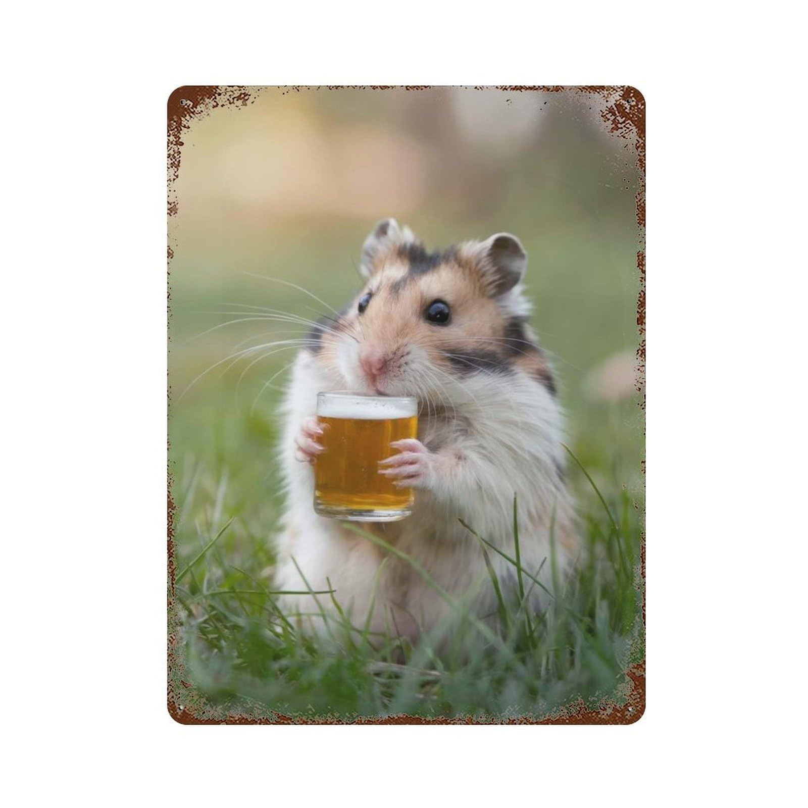 Garage Style Hamster Sipping A Beer Aged Metal Wall Plaque 15.7"x11.8", Farmhouse Wall Decor for Bar And Workshop
