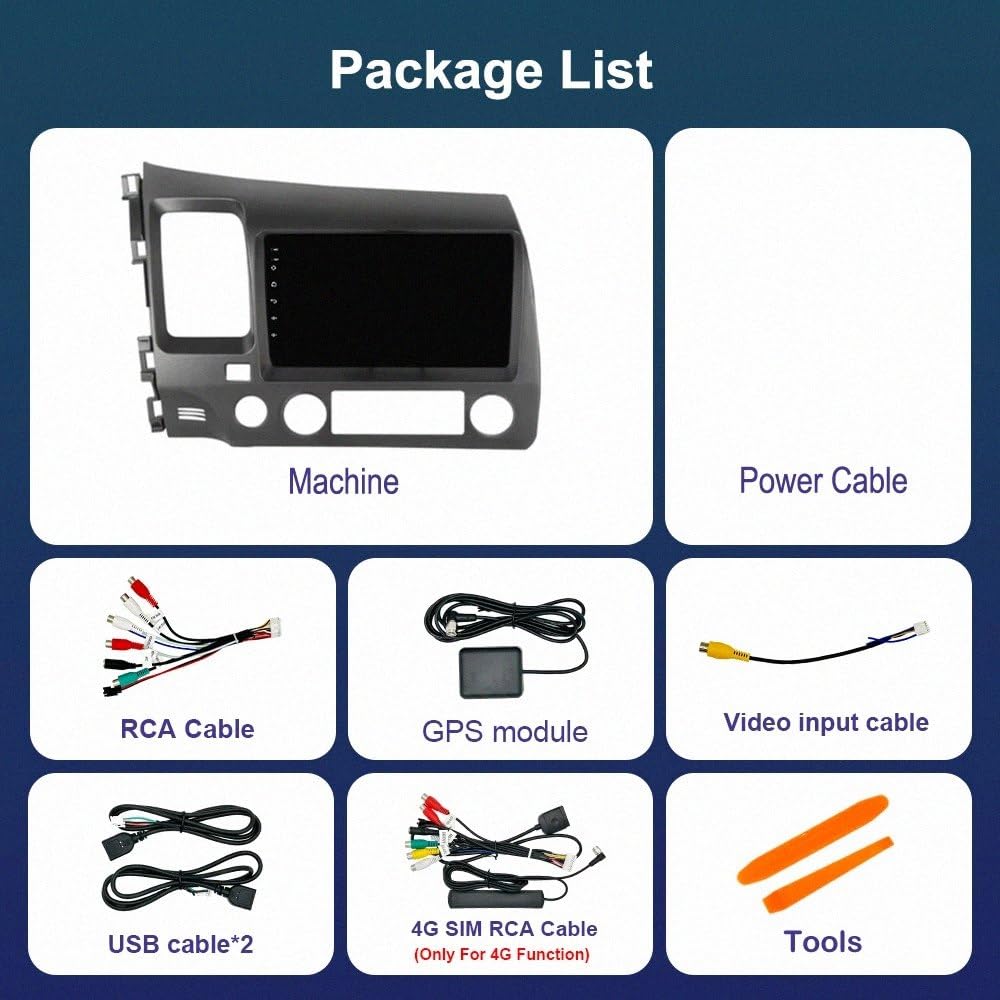 Touchscreen Auto Radio per Honda Civic 8th 8gen 2005-2011 Wireless Carplay Android Auto Stereo Bluetooth Ips con Pantalla Táctil con Gps Navigatore/Swc/Mirror, 4 Nucleo 1G+32G