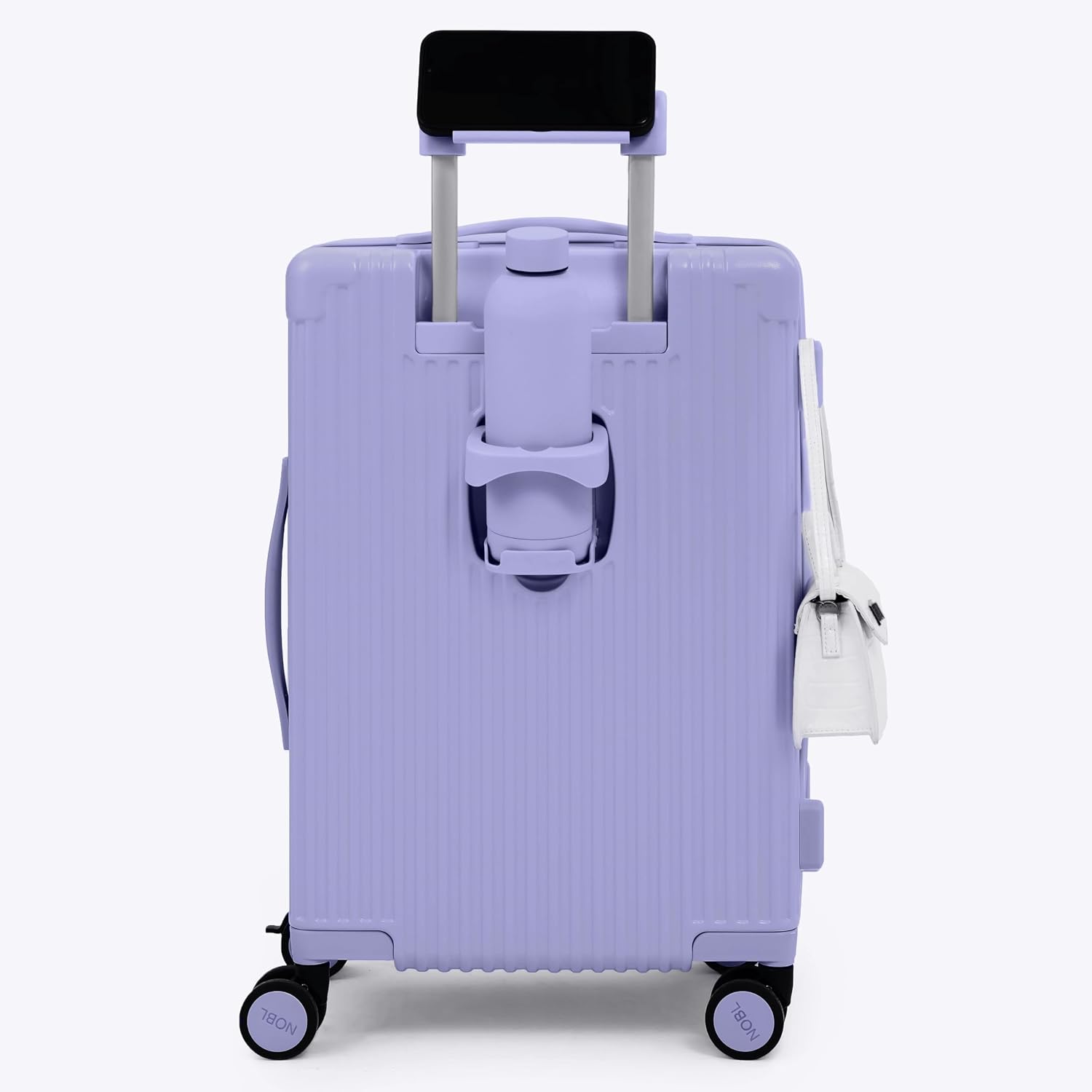 Nobl Travel Carry On Expandable Luggage, Noble Aluminum Frame PC Hard Shell Suitcase, 22.5”x14.2”x9.8” Airline Approved, 360° Spinner Wheels, TSA Locks, USB Charging, Cup & Phone Holder - Lavender