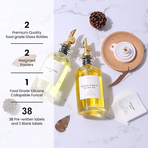 Miniatura 4 de Molimoli Botella dispensadora de aceite de oliva para cocina, dispensador de botellas de vidrio para cocina con peso de acero inoxidable, vertedores