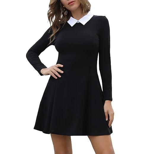 Aphratti Women's Long Sleeve Fall Dresses 2025 Casual Peter Pan Collar A Line Fit and Flare Skater Goth Dress