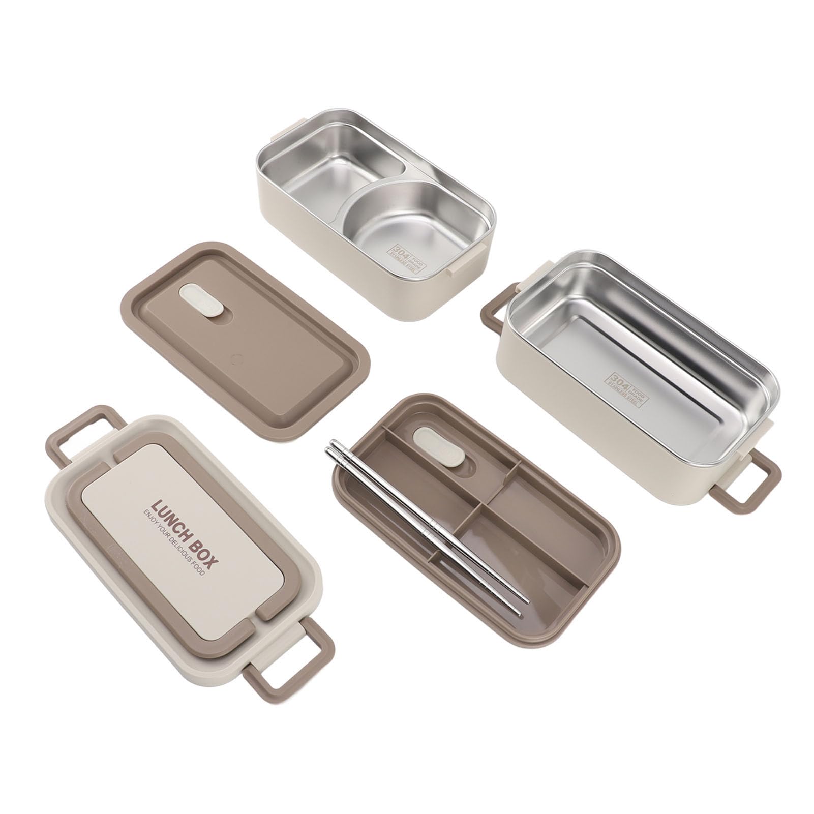 Boîte à en Acier Inoxydable, Récipient Alimentaire Portable étanche, Double Couche pour les Conteneurs à Déjeuner Isolés à L'école (Abricot clair)