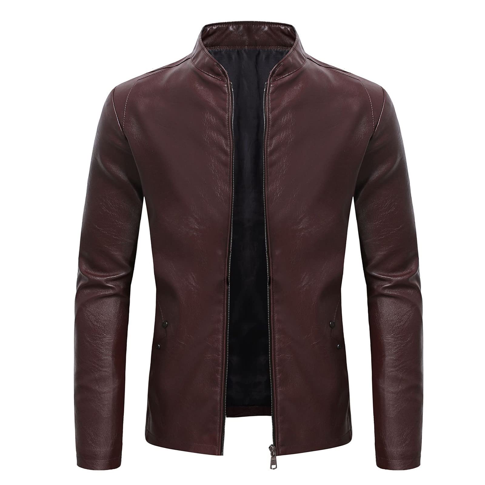 Blazer Giacca da uomo con colletto alto e maniche lunghe monopetto tuta autunno inverno abito da lavoro formale vita ritirata tunica camicetta per uomo M 5XL, vino in pelle, M