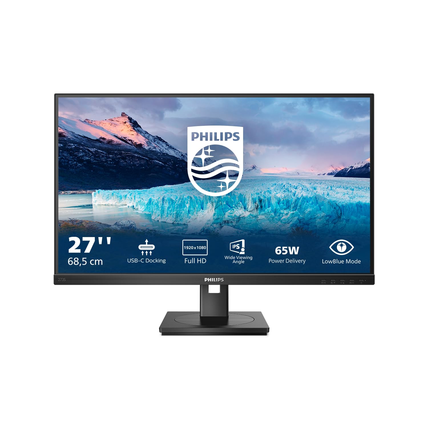 Philips 273S1 27-calowy monitor domowy, FHD, stacja dokująca USB-C 65 W PD, IPS, TUV Eye, regulacja wysokości, głośnik, bez migotania (1920 x 1080, 300 cd/m², HDMI 1.4/DP 1.2/USB-C, RJ45)