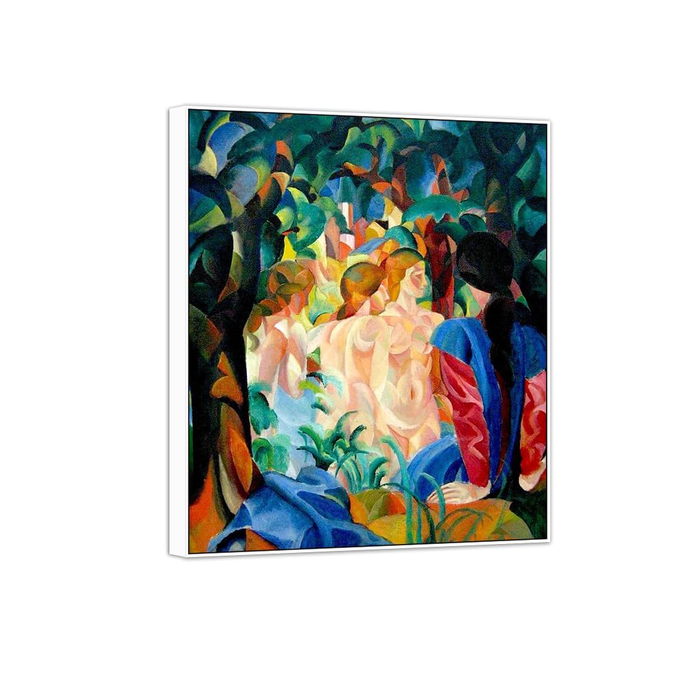 Sdyskkug White Frame August Macke Famous Wall Art For Living Room. Bathers. Canvas Artwork Picture. Prints Reproduction Modern Home Decor 35X30cm