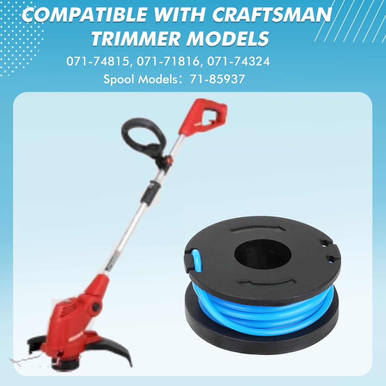 71-85937 8Ft 0.065" Replacement Trimmer Line Spool Compatible with Craftsman 071-74815, 071-71816, 071-74324 String Trimmer Weed Eater,Auto Feed Spool Twisted Spiral Line 10 Pack