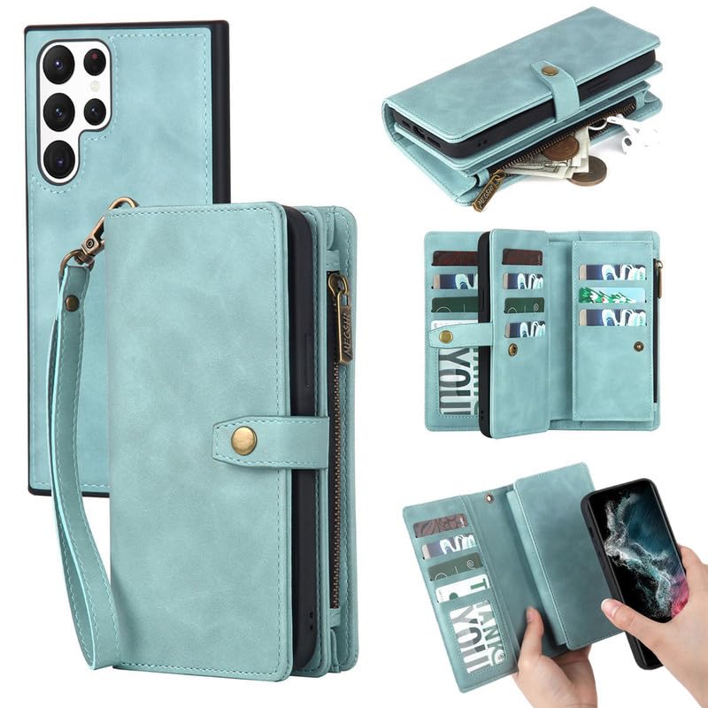Housse Galaxy S25 Edge portefeuille magnétique étui cuir flip cover bleu