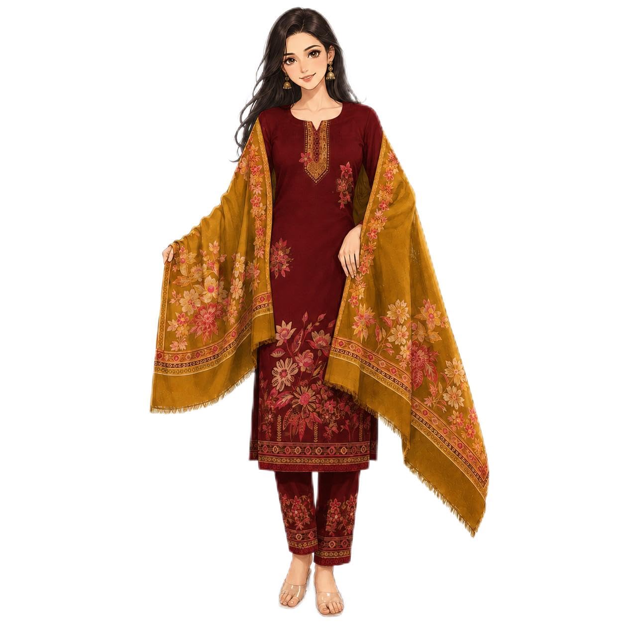 Women's Premium Kashmiri Kani Woolen Salwar Suit Set | Designer Unstitched Winter Dress Material with Rich Zari Woven Shawl | Elegant Ethnic 3-Piece Suit for Women-picture-40