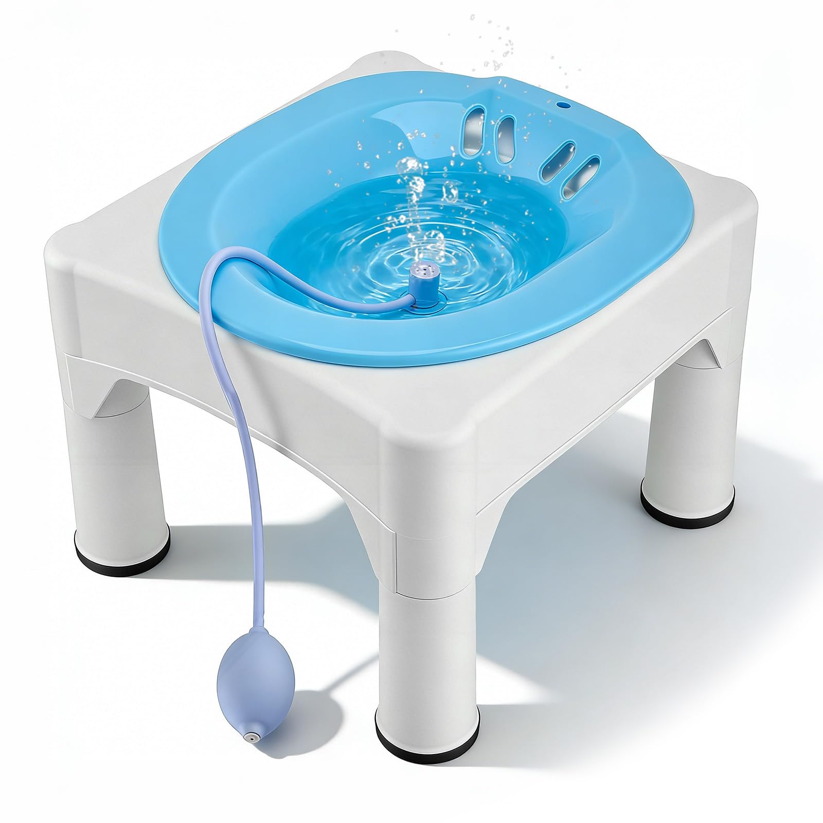 Bain de siège pour hémorroïdes – Baignoire d'assise portable adulte avec tabouret et fonction rinçage amovible, soin post-partum, compatible sel d'Epsom, pour un soulagement efficace à domicile