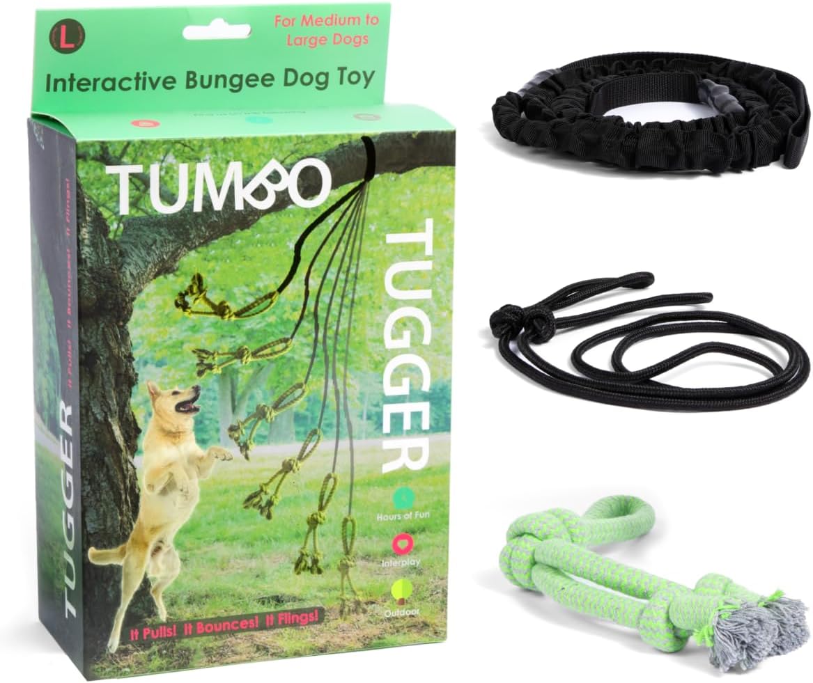 TumboTugger - Dog Tree Hanging Bungee Tug Toy for Exercise - Outdoor Play Cord & Tether Tug - Tree Tugger Spring Pole Rope Dog Toy - Pets Playground for Backyard - Chew Rope