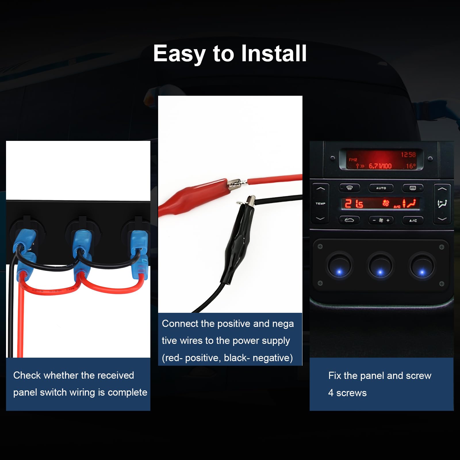 Snapklik.com : 3 Gang Rocker Toggle Switch Panel, DC 12V 20A Blue LED ...