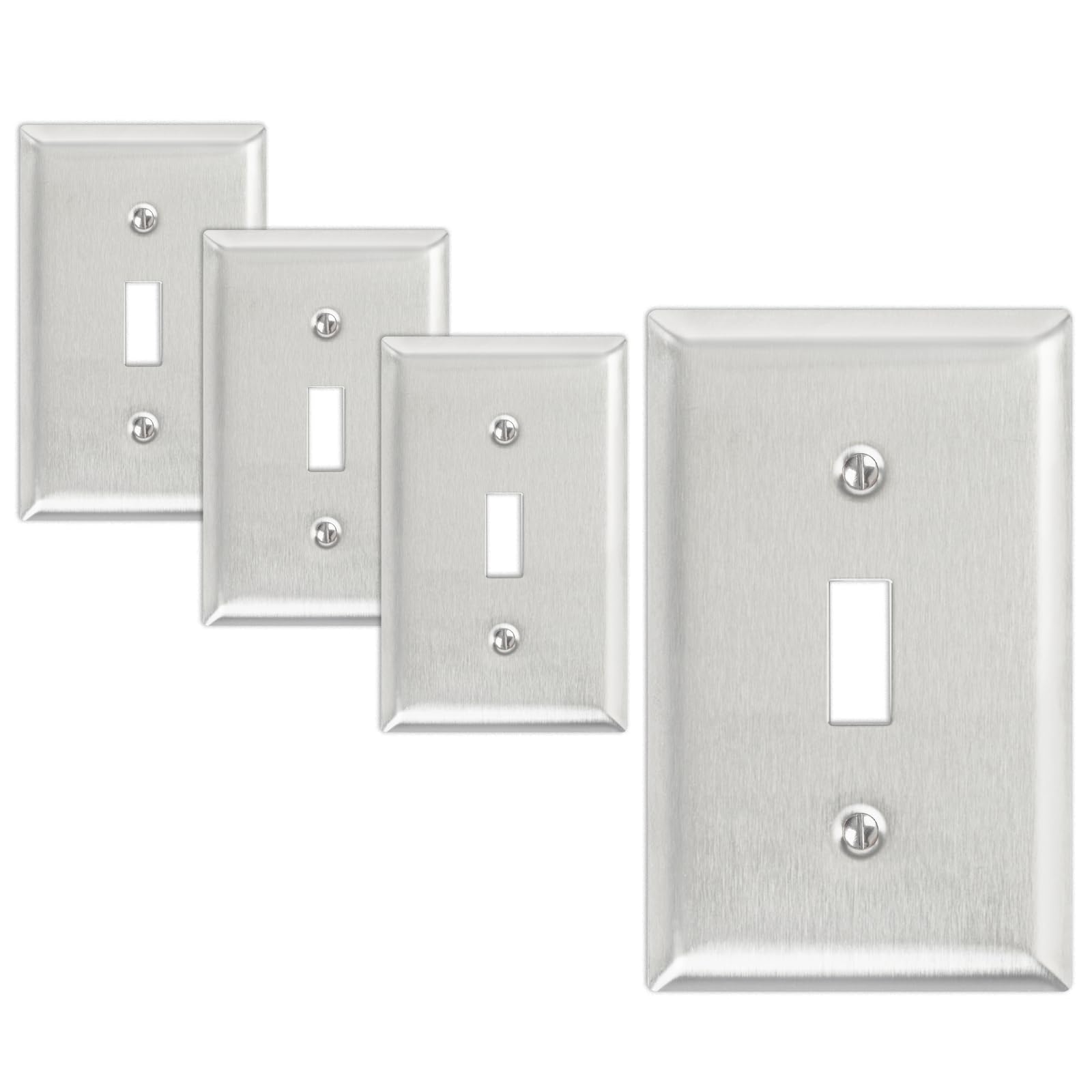 Stainless Steel Single Toggle Wall Plate, Silver Wall Plates for Electrical Outlets, Metal Decorative Receptacle Covers and Light Switch Plates, 4 pack 1 Gang Standard Size